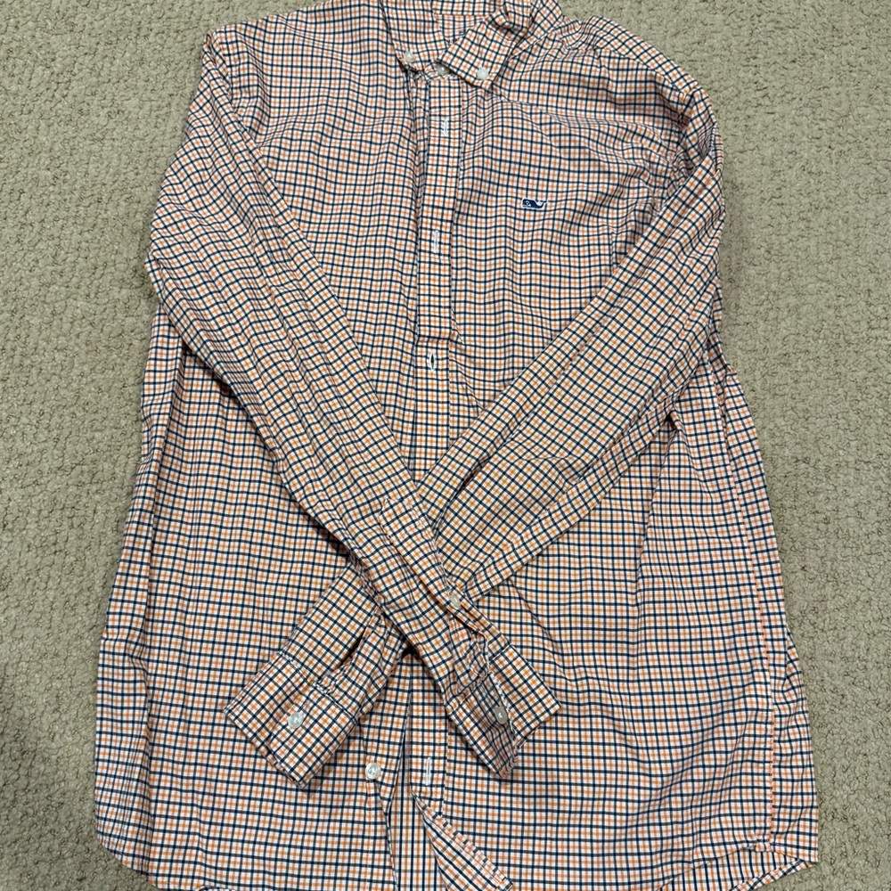 Boys Vineyard Vines Kids Checkered Shirt - Blue and Orange Size L (16)